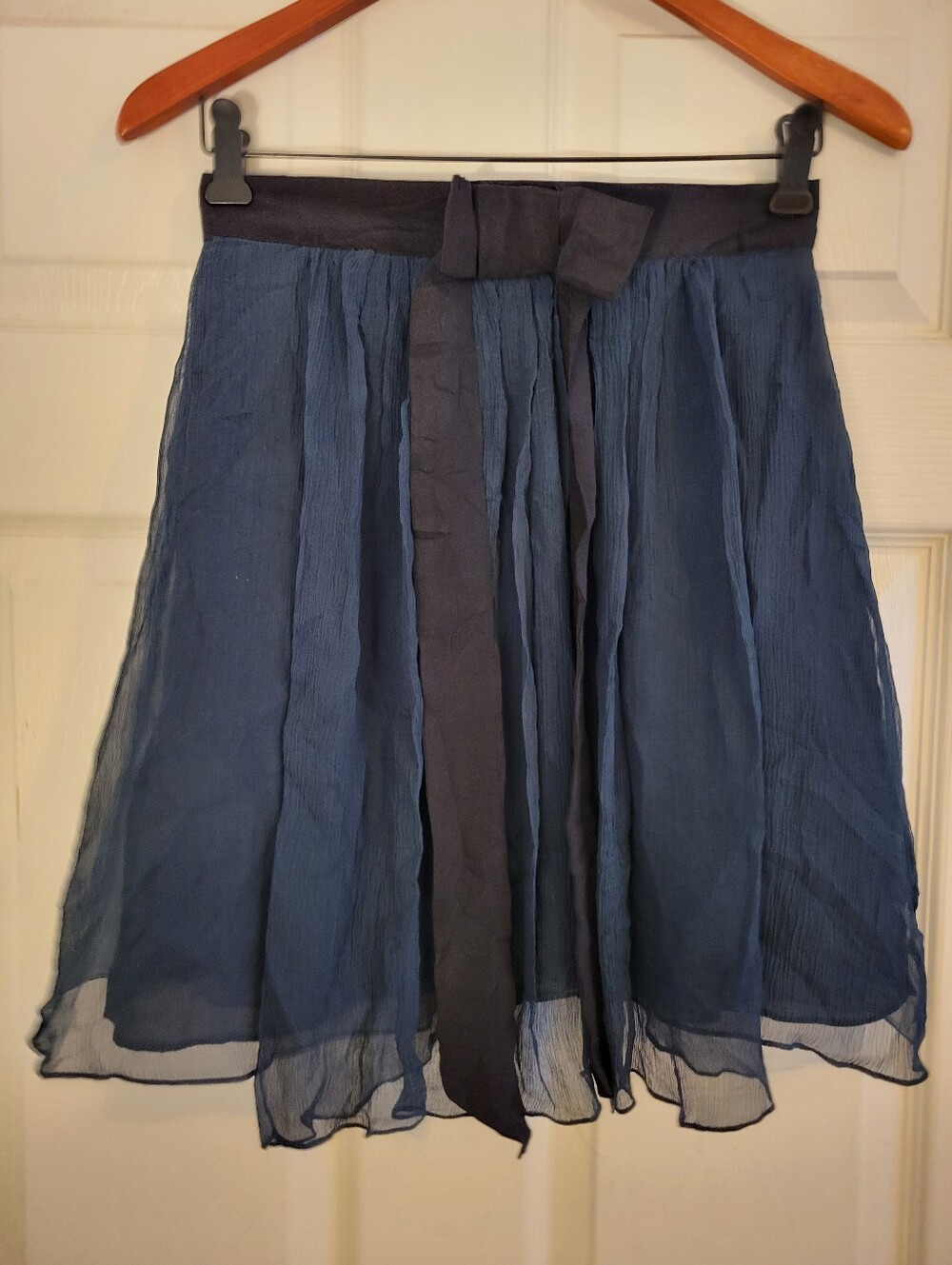Peter Jensen 100% Silk Navy Chiffon Circle Skirt with Black Waist Tie Size S